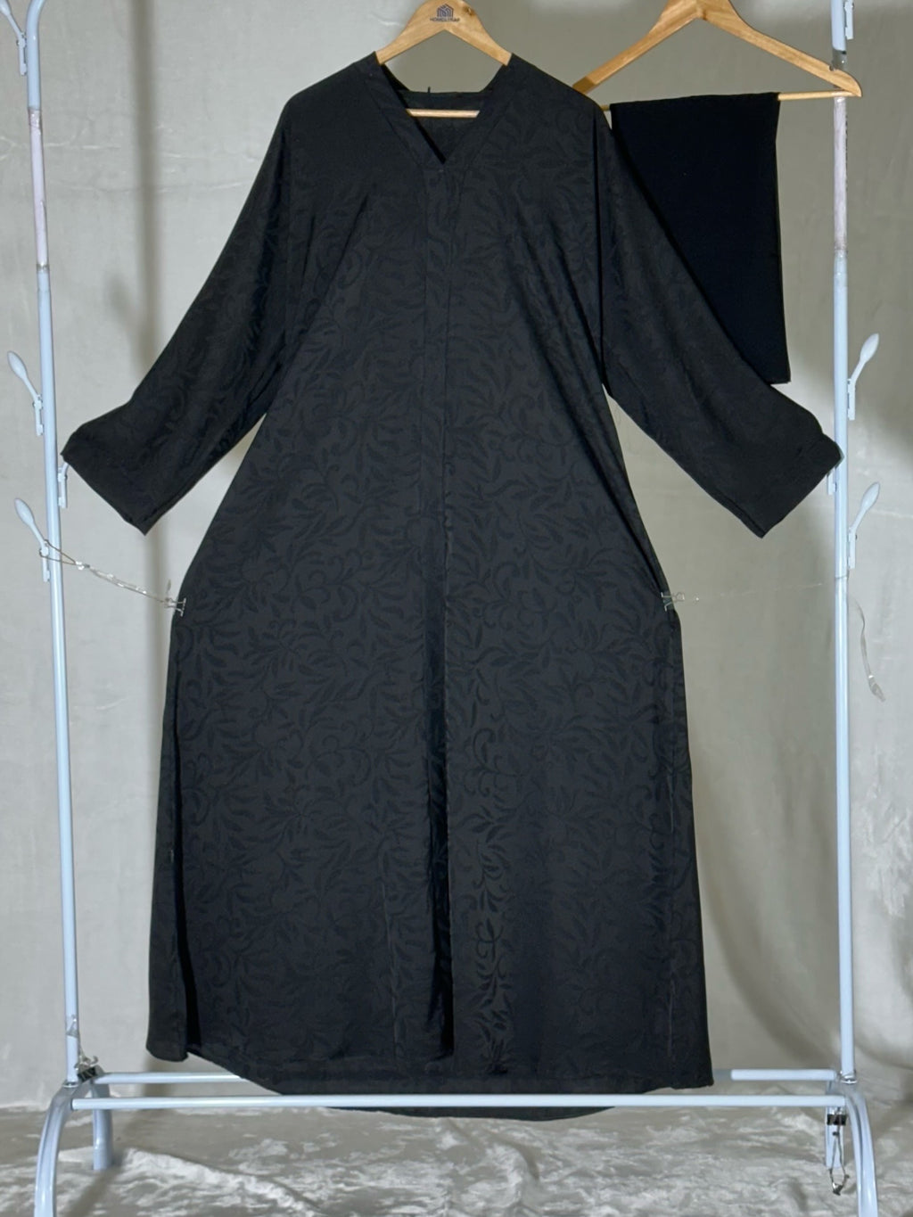Black Jacquard Pattern Abaya – Elegant Modest Wear | Indian Made
