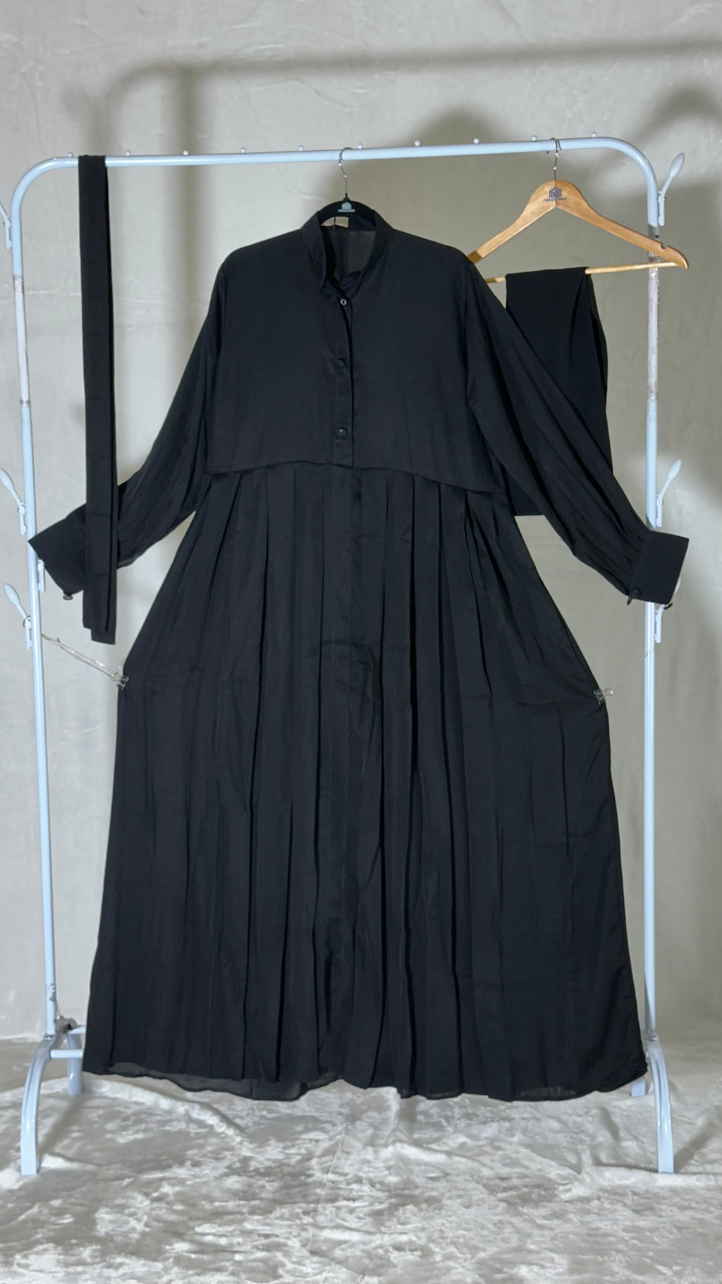 Black Pleated Button Abaya – Elegant Modest Wear | Indian Made