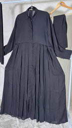 Black Pleated Button Abaya – Elegant Modest Wear | Indian Made