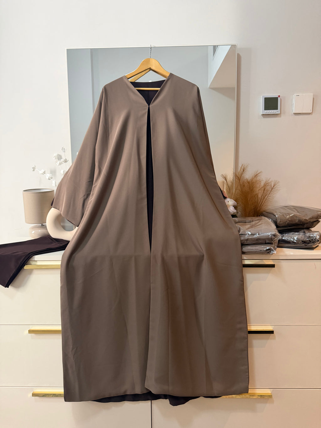 Beige Brown Reversible Abaya – Premium Nida Fabric