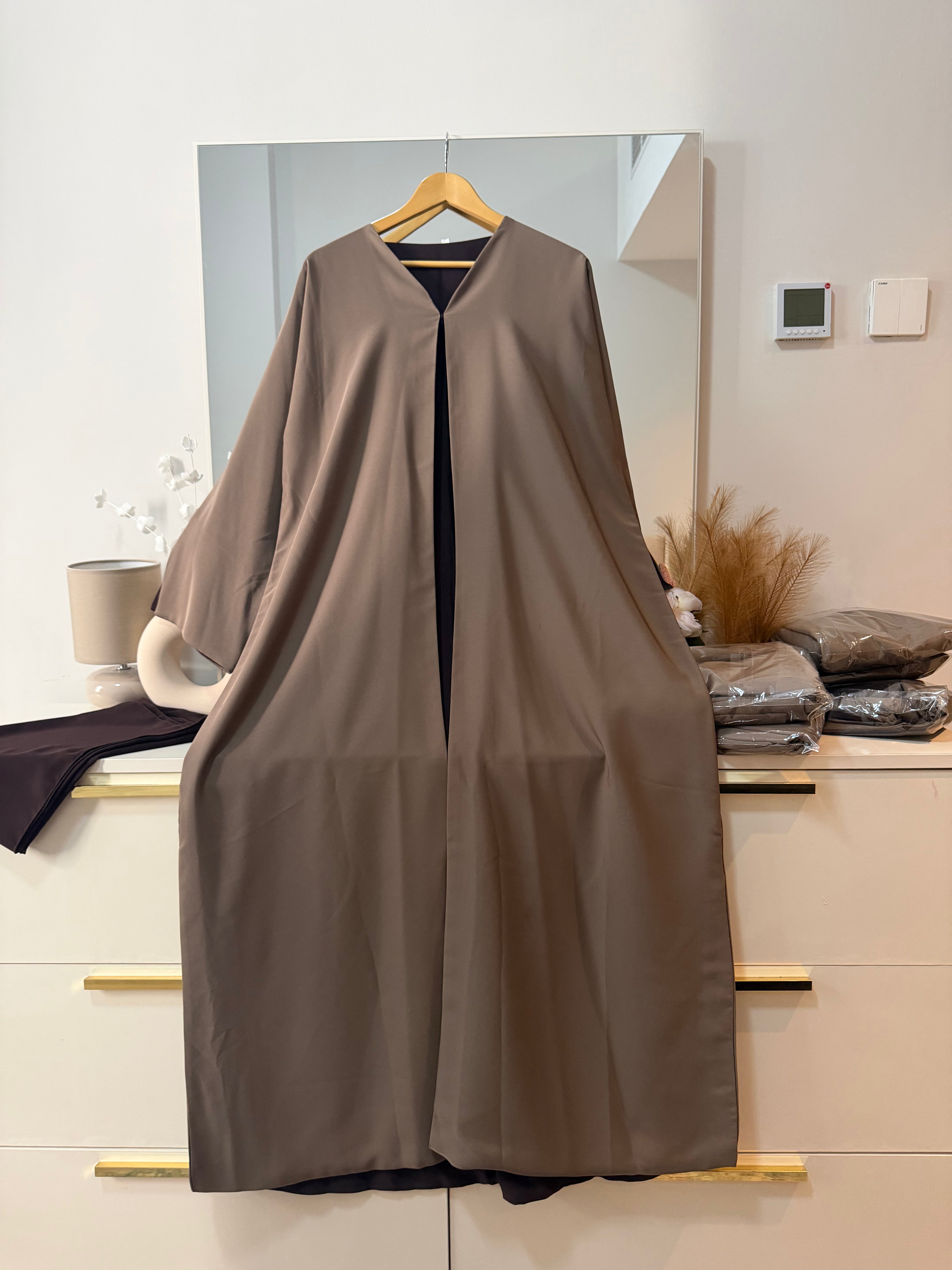 Beige Brown Reversible Abaya – Premium Nida Fabric