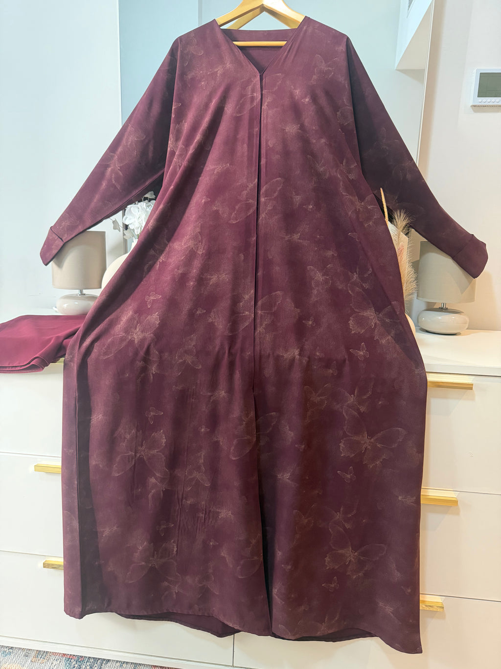 Maroon Butterfly Print Abaya