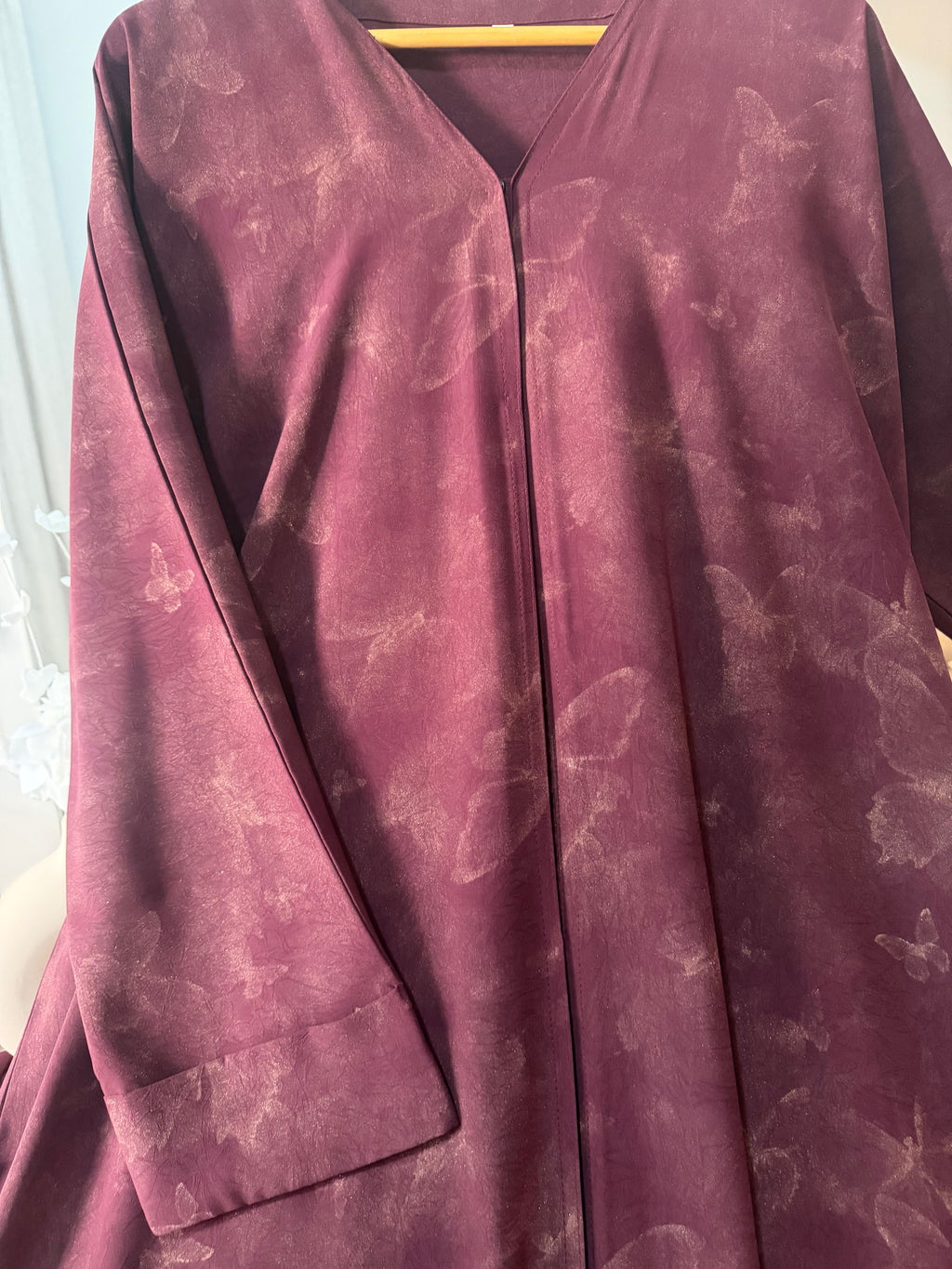 Maroon Butterfly Print Abaya