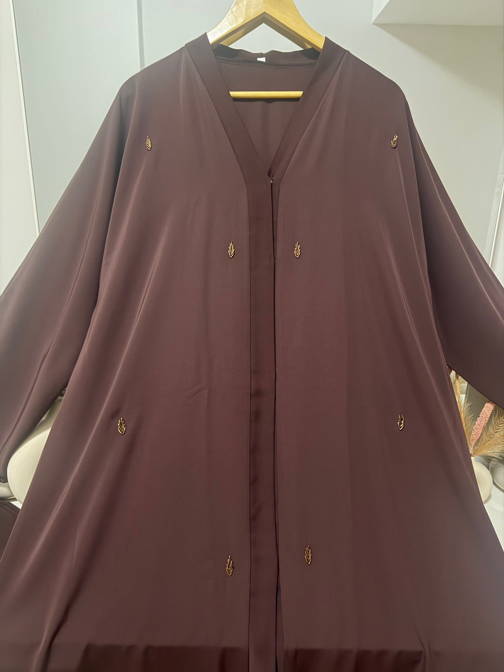 Premium Korean Nida Deep Brown Handwork Abaya