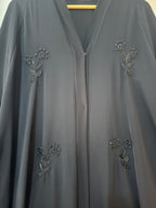 Premium Black Beaded Floral Handwork Abaya – Full Flare Korean Nida – Front Open