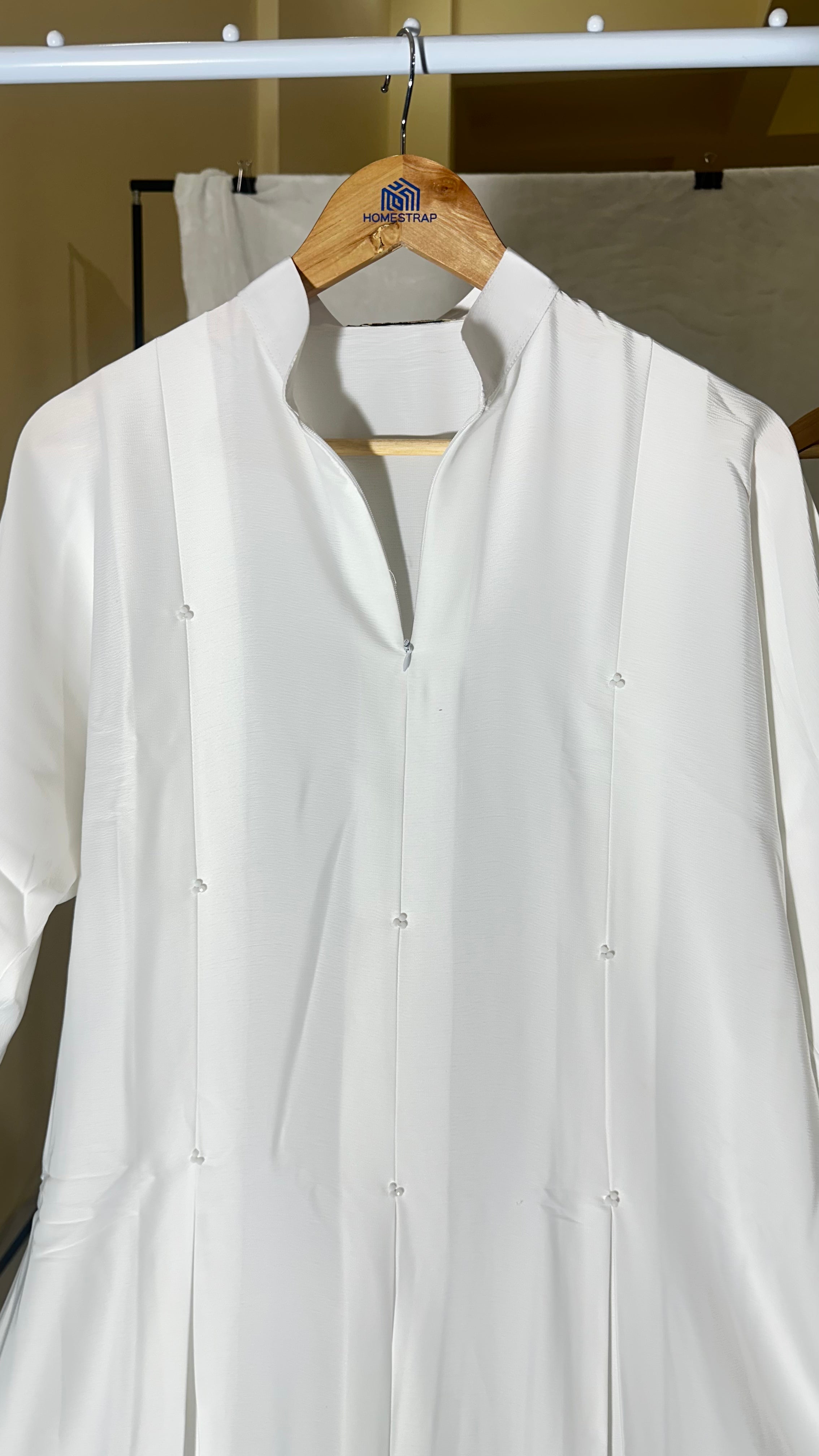 Elegant White Haj/Umrah Abaya with Minimal Bead Handwork – Imported Nida (Indian Made)