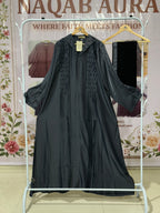 Grey Pleated Embellished Abaya – Elegant Modest Wear | Indian Made