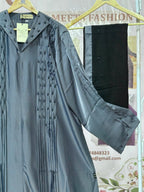 Grey Pleated Embellished Abaya – Elegant Modest Wear | Indian Made