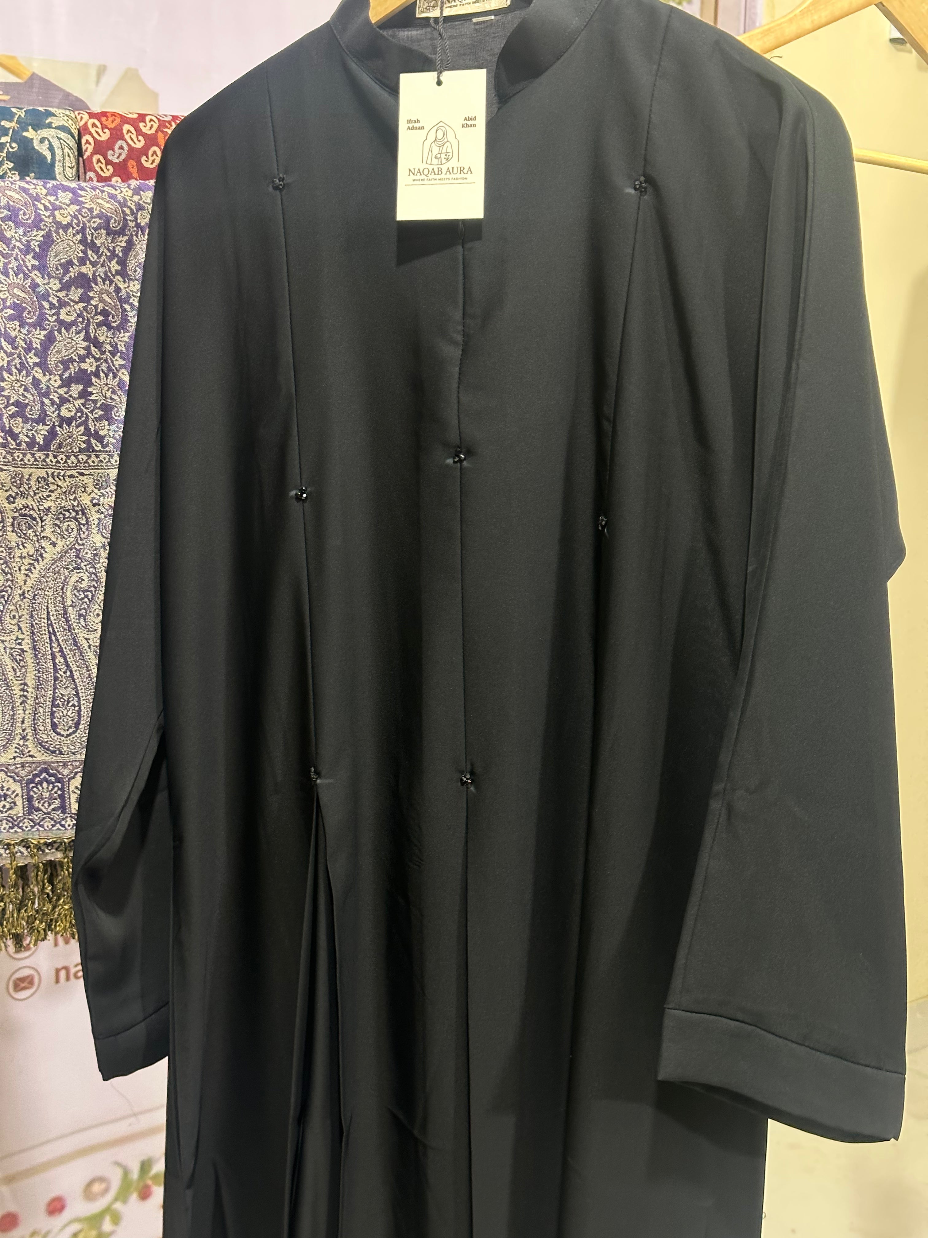Elegant White Haj/Umrah Abaya with Minimal Bead Handwork – Imported Nida (Indian Made)