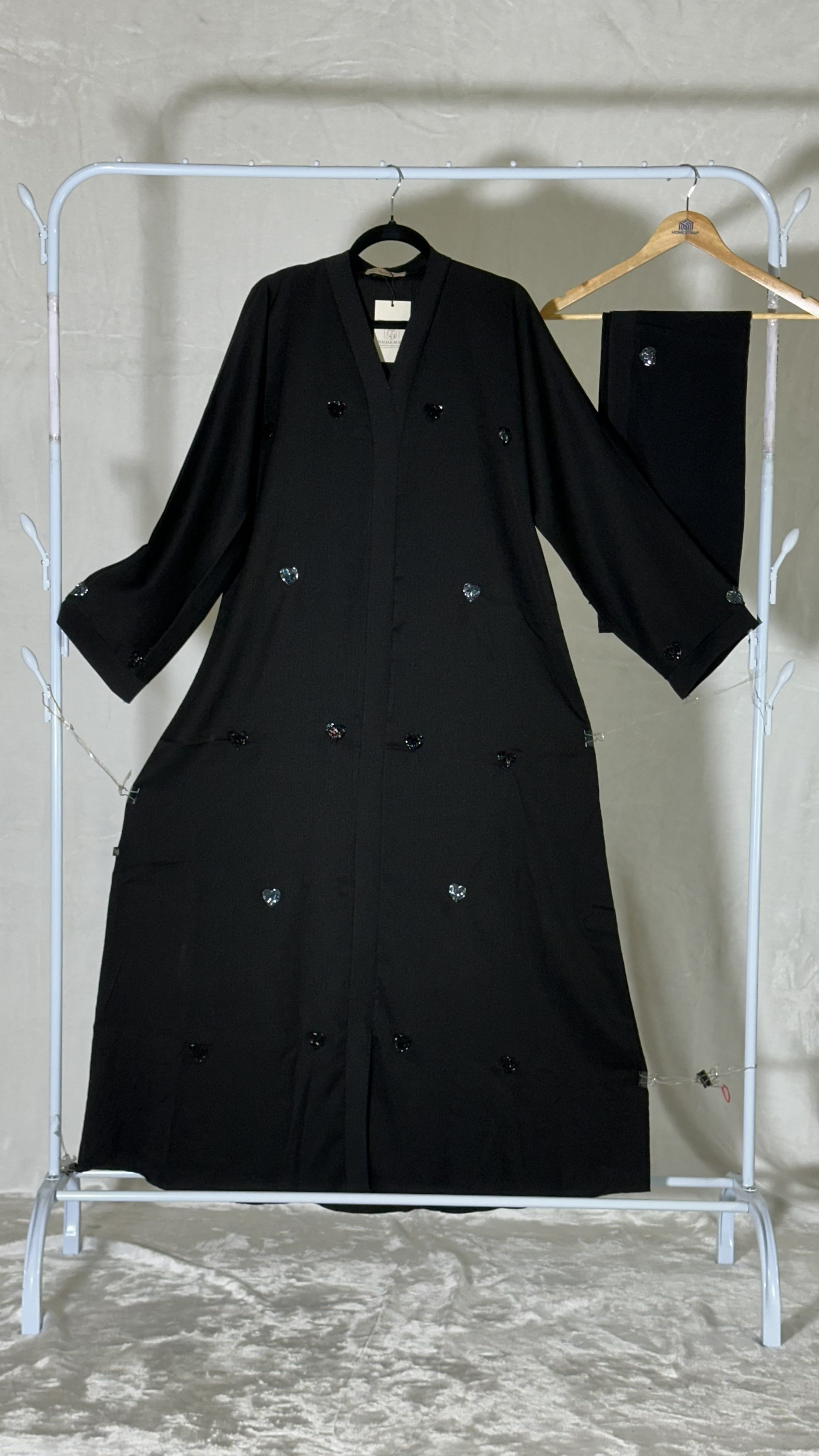 Black Heart Beaded Abaya – Zoom Fabric with Matching Dupatta (Indian Made)