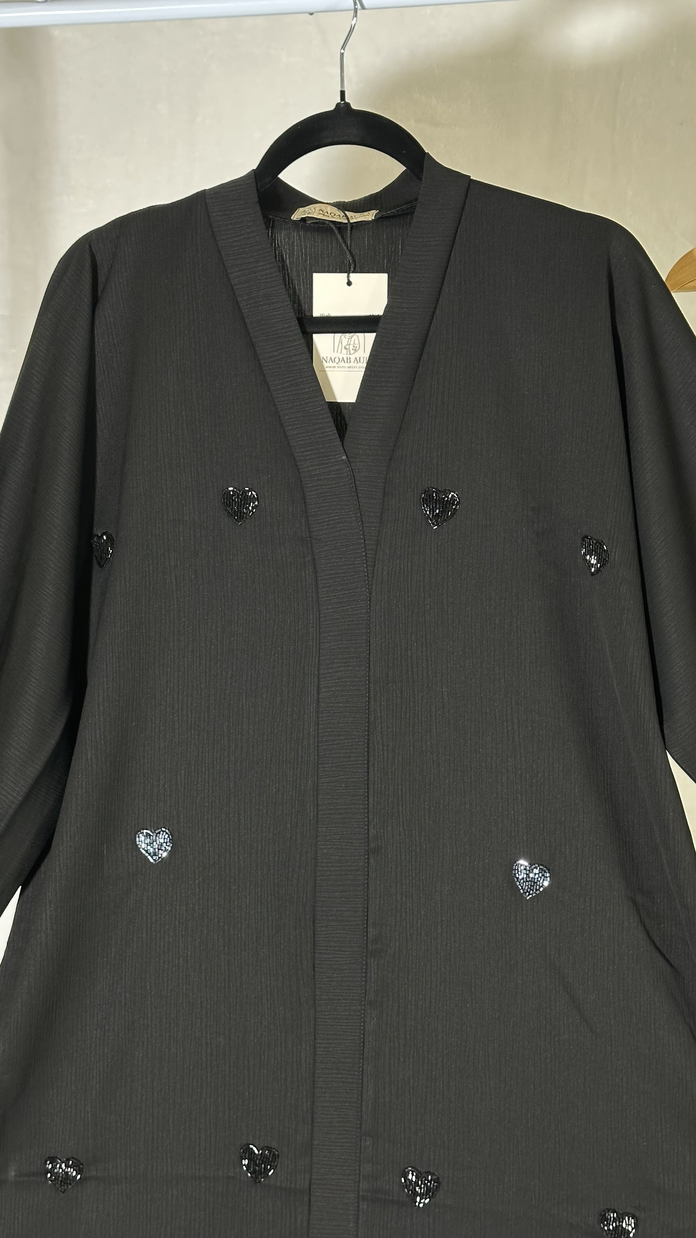 Black Heart Beaded Abaya – Zoom Fabric with Matching Dupatta (Indian Made)