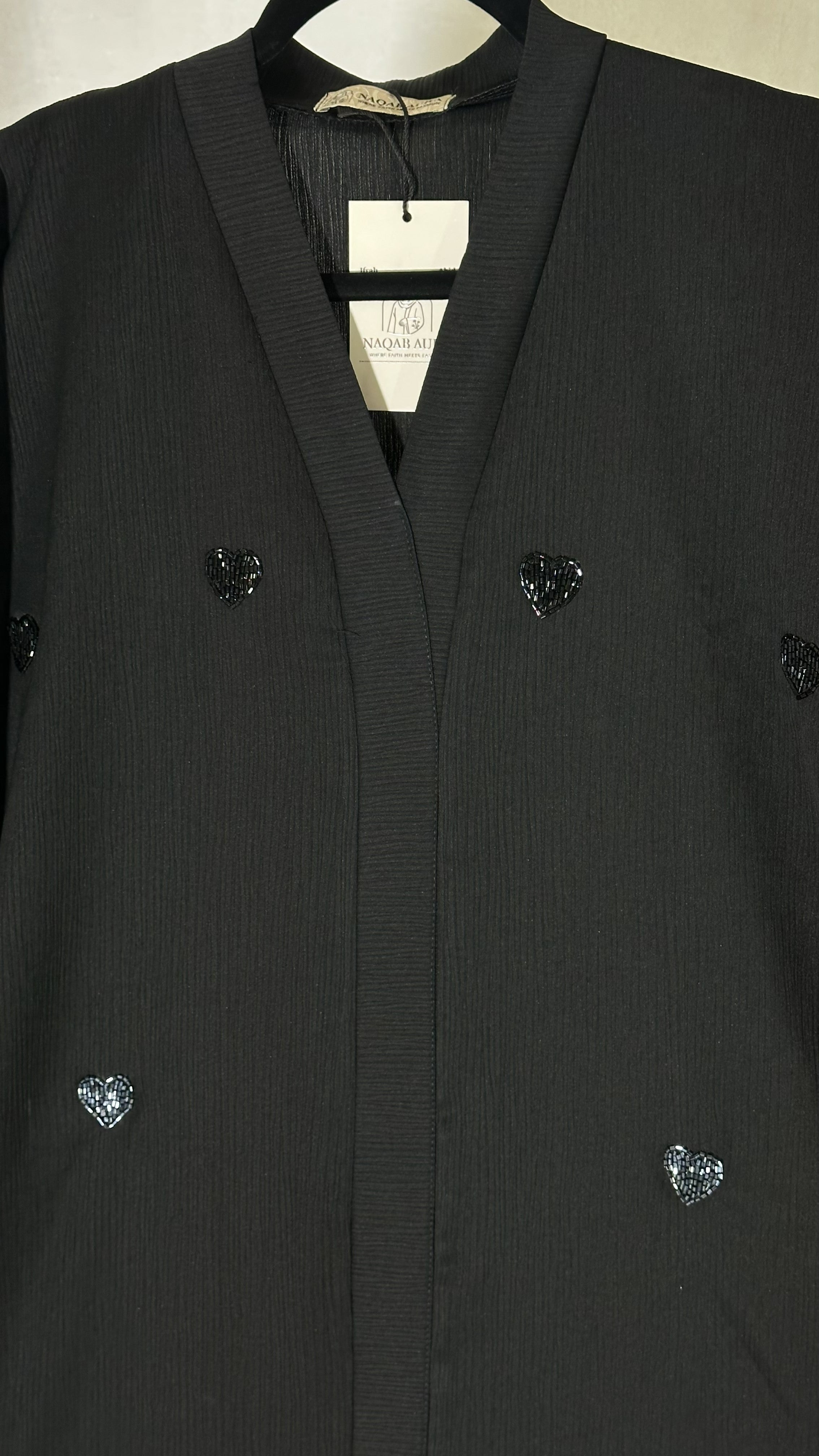 Black Heart Beaded Abaya – Zoom Fabric with Matching Dupatta (Indian Made)