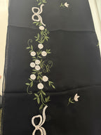 Black Floral Embroidered Abaya – Korean Nida – Front Open with Dupatta
