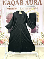 Black Floral Embellished Abaya – Elegant Modest Wear | Indian Made