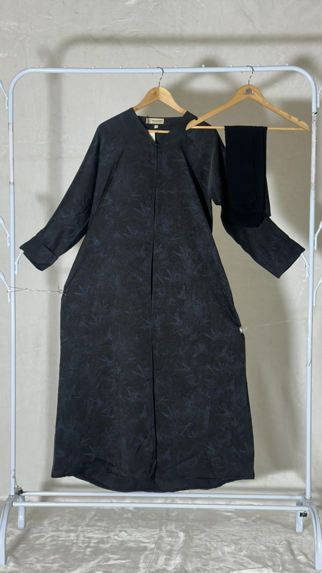 Black Abaya with Navy Blue Print