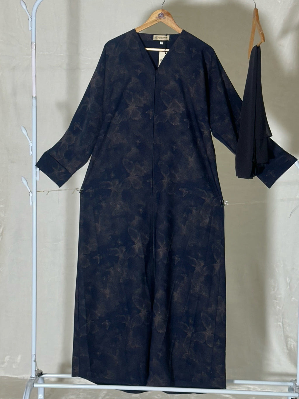 Navy Blue Butterfly Print Abaya
