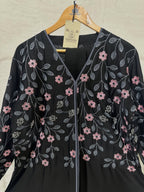 Black Floral Embroidered Abaya with Matching Hijab – Imported Nida Fabric | Indian Made
