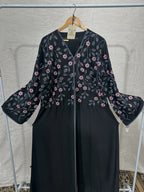 Black Floral Embroidered Abaya with Matching Hijab – Imported Nida Fabric | Indian Made