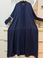 Navy Blue Plain Abaya – Korean Nida – Front Open with Dupatta