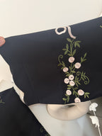 Black Floral Embroidered Abaya – Korean Nida – Front Open with Dupatta