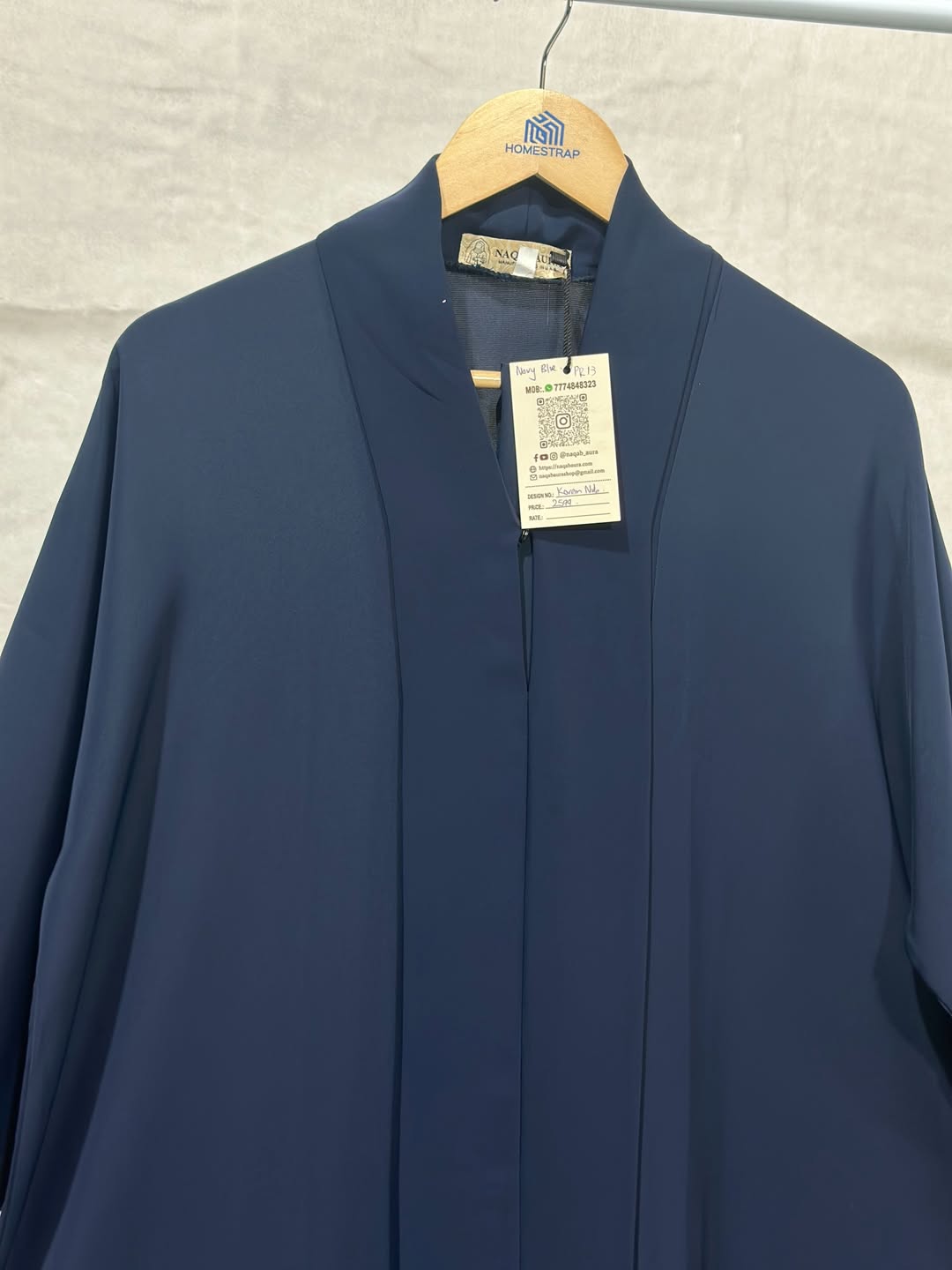 Navy Blue Plain Abaya – Korean Nida – Front Open with Dupatta