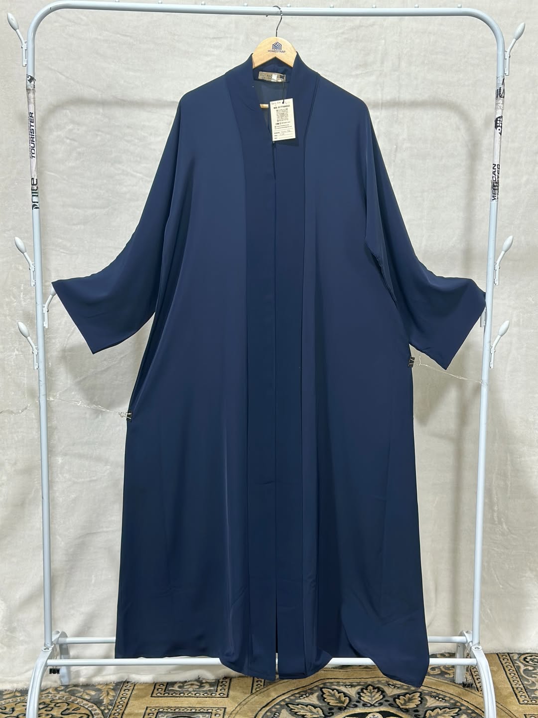 Navy Blue Plain Abaya – Korean Nida – Front Open with Dupatta